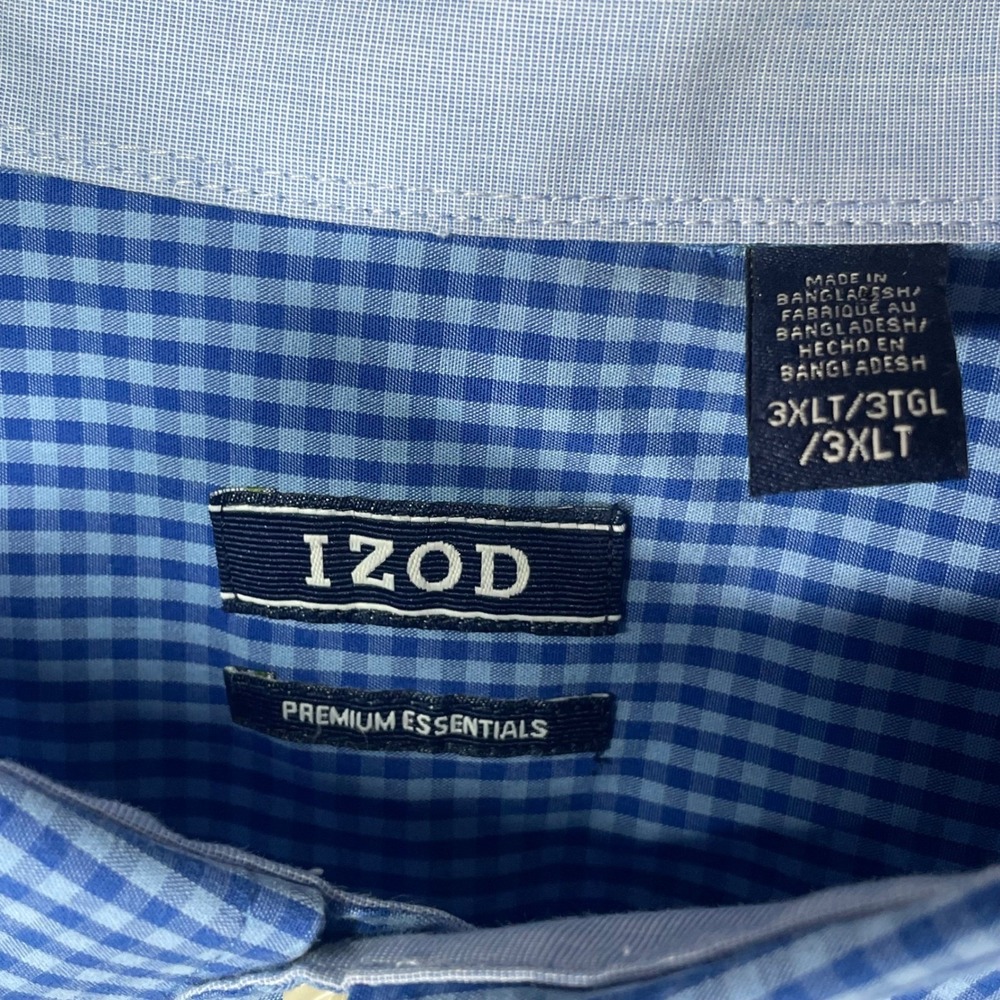 IZOD Button Down Shirt Mens 3XLT Blue Gingham Cotton Premium Tall Fit - Picture 3 of 9